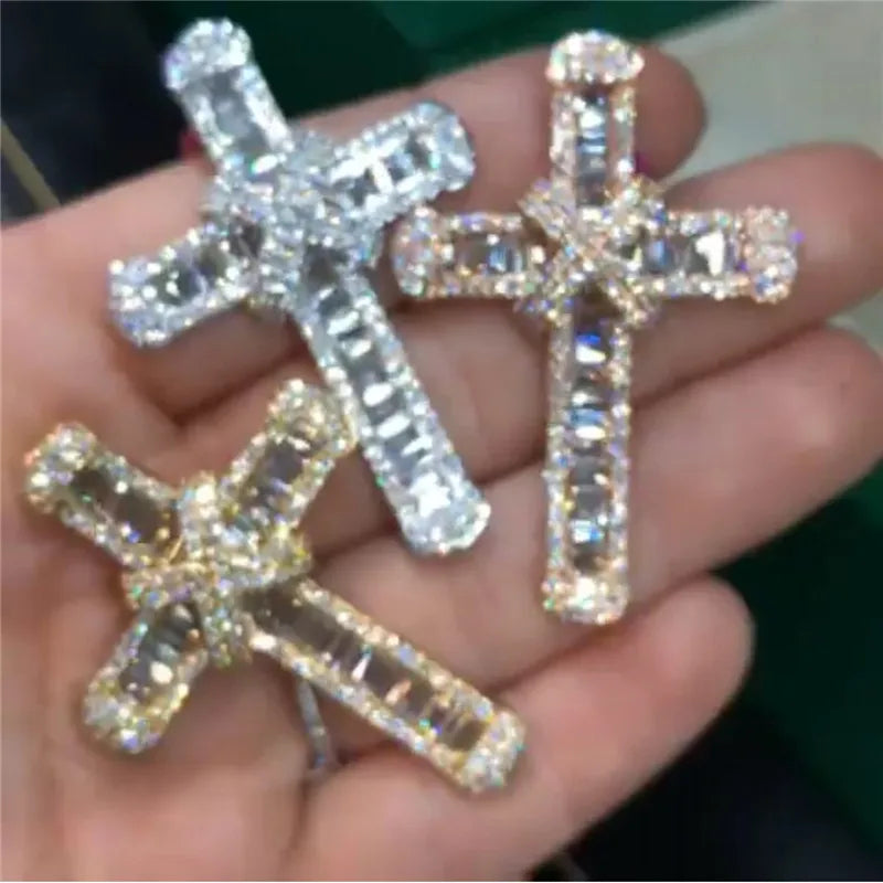 925 Sterling Silver Long Cross Necklace – CZ Statement Faith Pendant for Women