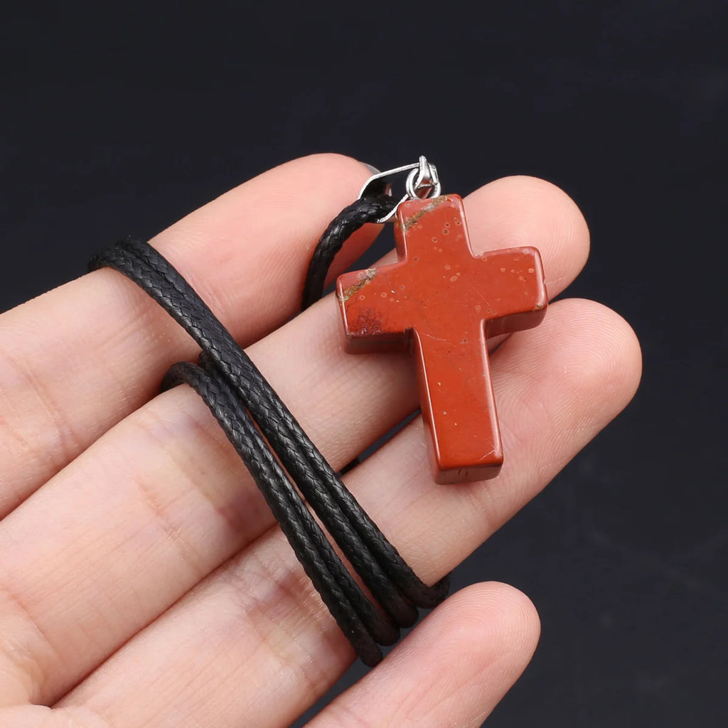 Natural Tiger Eye Cross Necklace – Semiprecious Stone Christian Pendant for Women