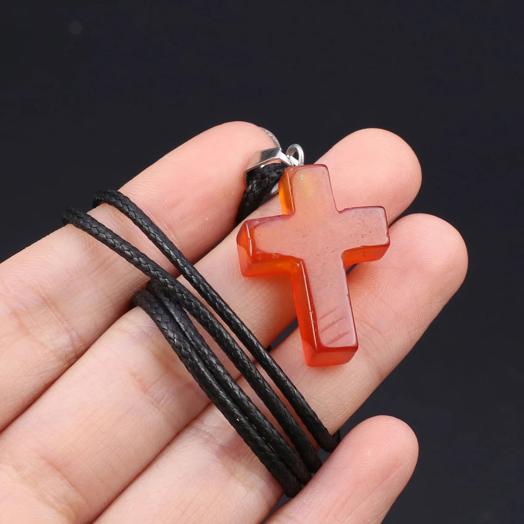 Natural Tiger Eye Cross Necklace – Semiprecious Stone Christian Pendant for Women