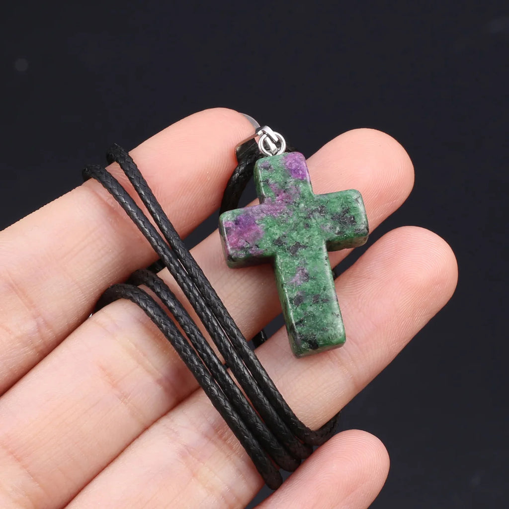 Natural Tiger Eye Cross Necklace – Semiprecious Stone Christian Pendant for Women