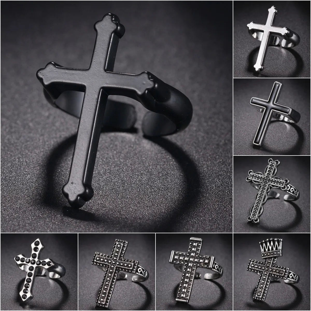Vintage Black Cross Ring for Women Gothic Punk Steampunk Jesus Men's Ring Girl Boy Party Fashion Male Jewelry