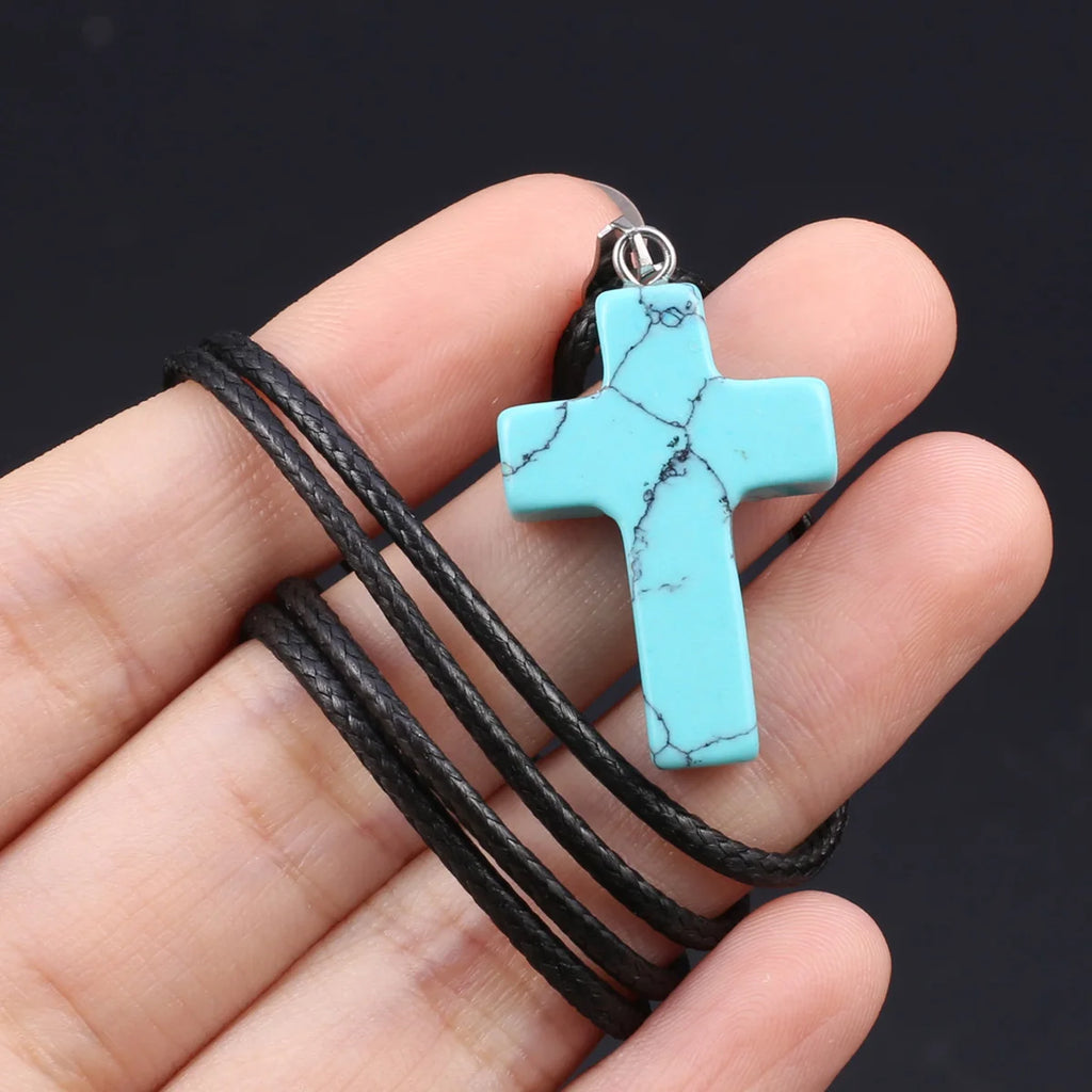 Natural Tiger Eye Cross Necklace – Semiprecious Stone Christian Pendant for Women