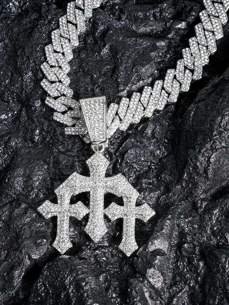 Iced Cross Pendant Necklace – Bold Faith Statement with Tennis Chain