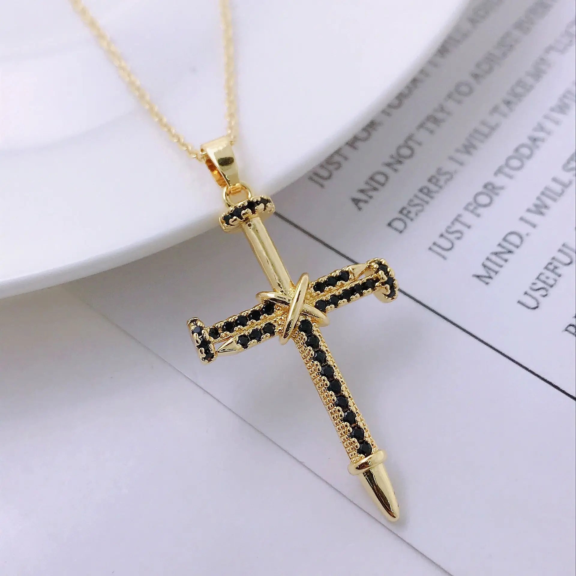 Shiny Zircon Cross Necklace – Stainless Steel Faith Pendant
