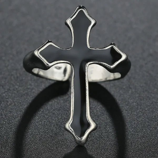 Vintage Black Cross Ring for Women Gothic Punk Steampunk Jesus Men's Ring Girl Boy Party Fashion Male Jewelry