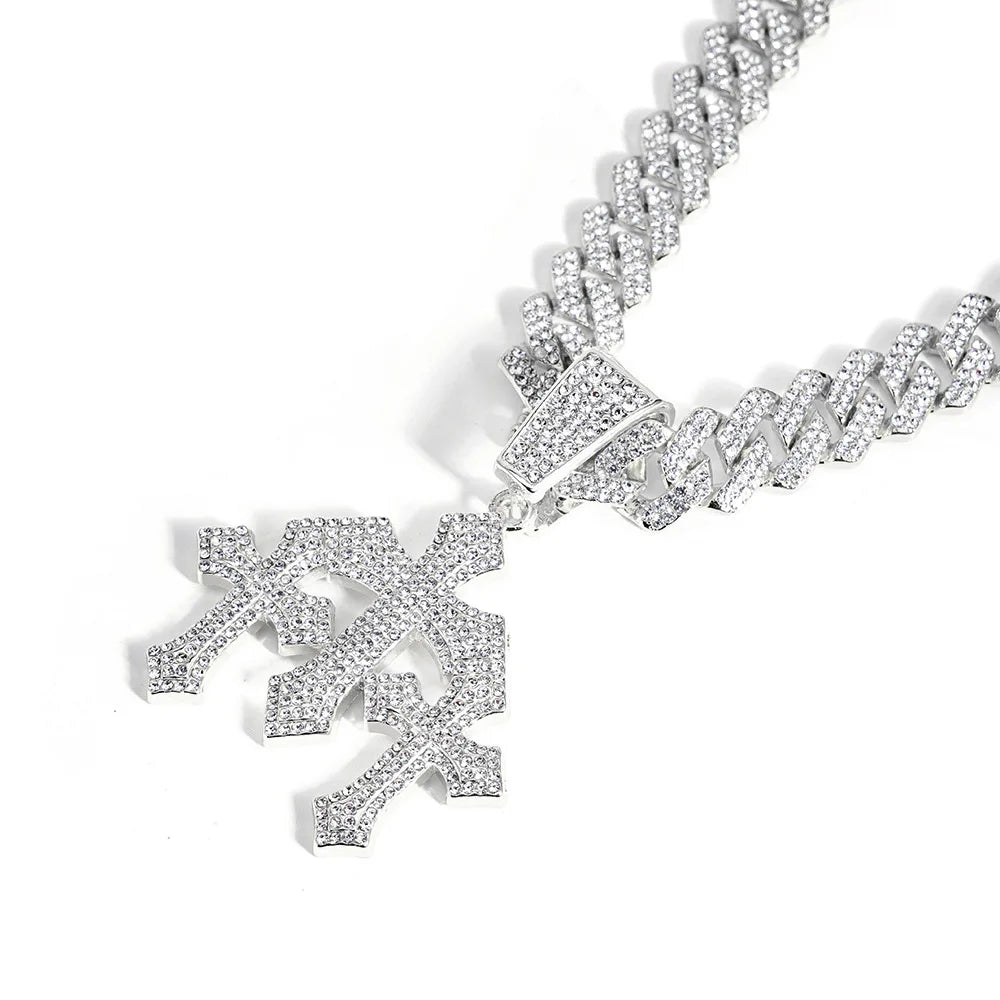 Iced Cross Pendant Necklace – Bold Faith Statement with Tennis Chain