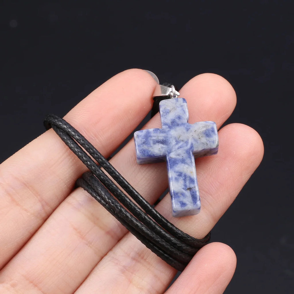 Natural Tiger Eye Cross Necklace – Semiprecious Stone Christian Pendant for Women