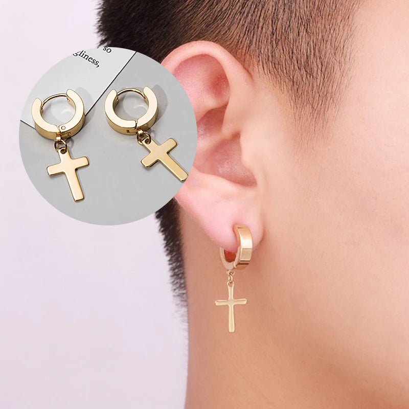 Stainless Steel Cross Hoop Earrings  | Bold Faith Statement Earrings | Minimal Christian Jewelry for Women