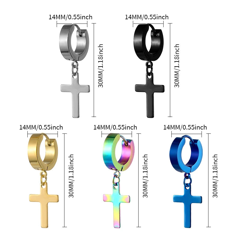 Stainless Steel Cross Hoop Earrings  | Bold Faith Statement Earrings | Minimal Christian Jewelry for Women