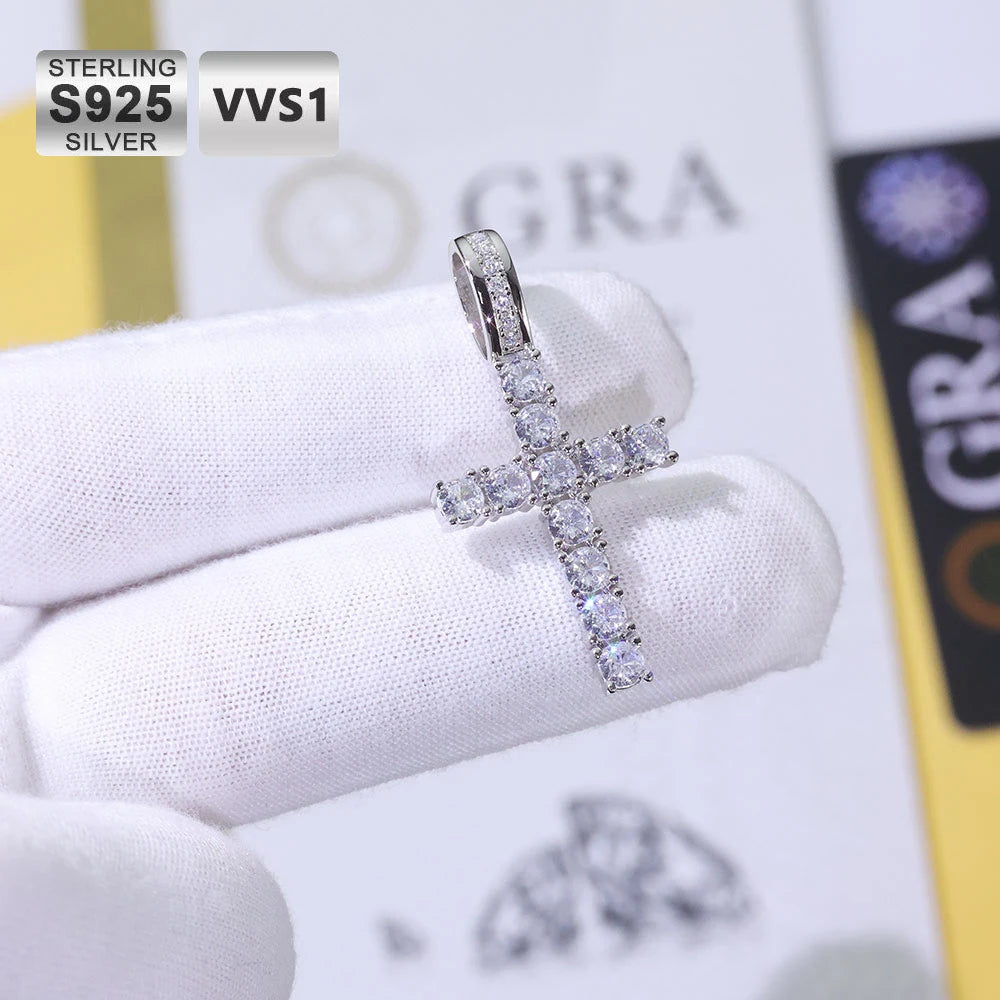 Moissanite Cross Necklace | 925 Sterling Silver VVS Shine | Luxury Faith Pendant for Women