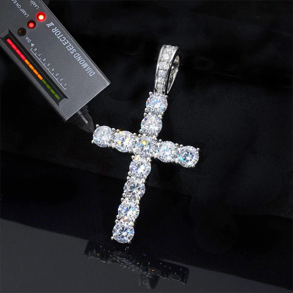 Moissanite Cross Necklace | 925 Sterling Silver VVS Shine | Luxury Faith Pendant for Women