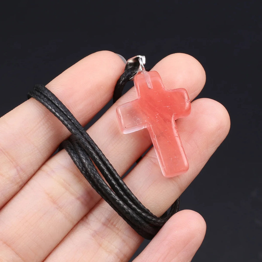 Natural Tiger Eye Cross Necklace – Semiprecious Stone Christian Pendant for Women