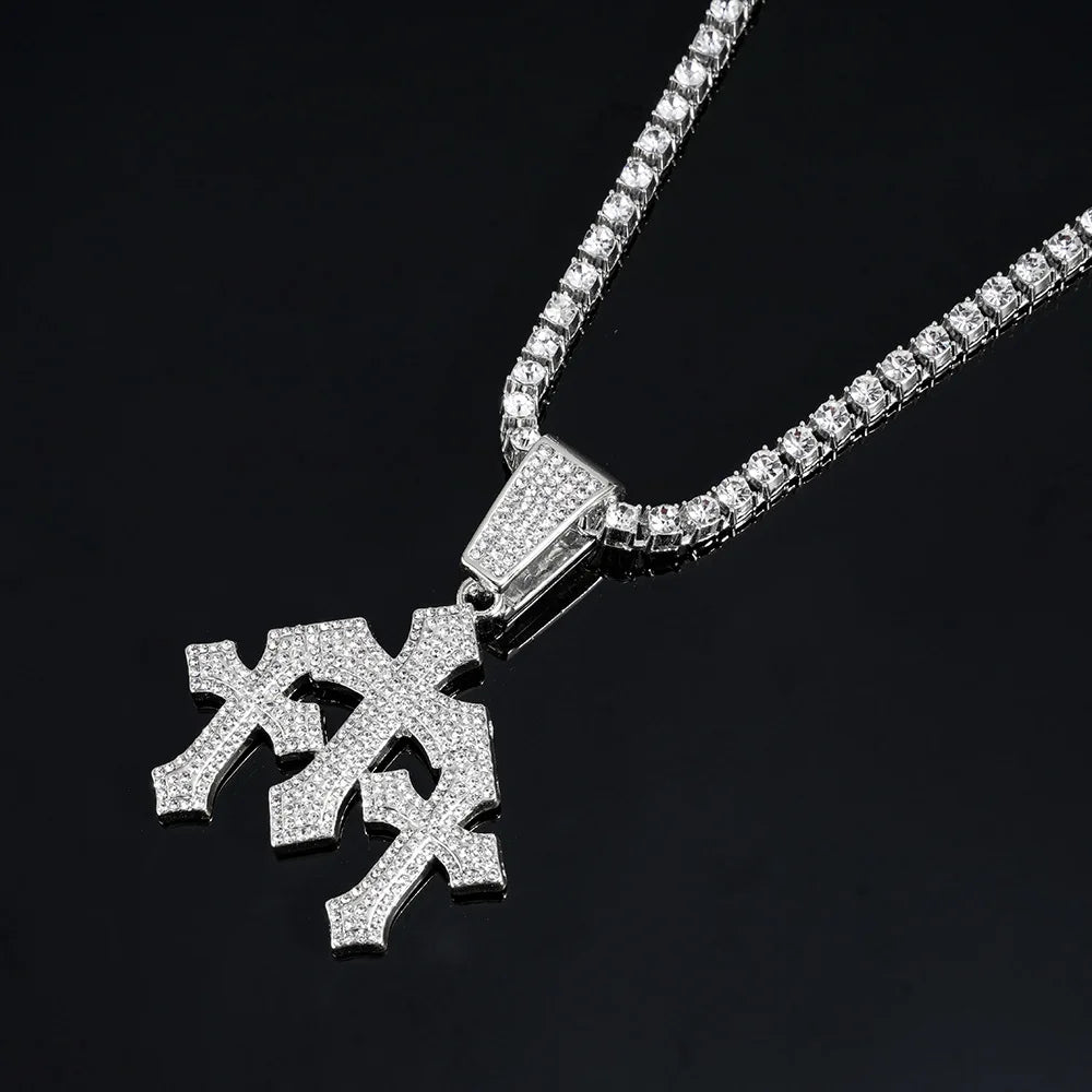 Iced Cross Pendant Necklace – Bold Faith Statement with Tennis Chain