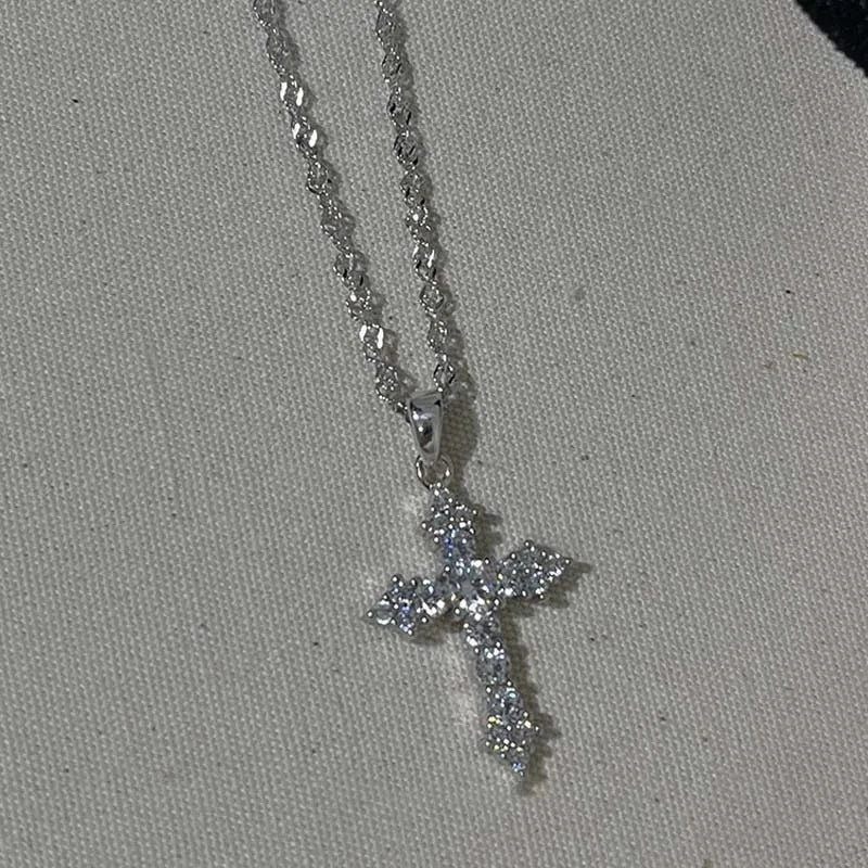 Crystal Zircon Cross Necklace  | Silver Dainty Chain | Sparkling Christian Jewelry for Women
