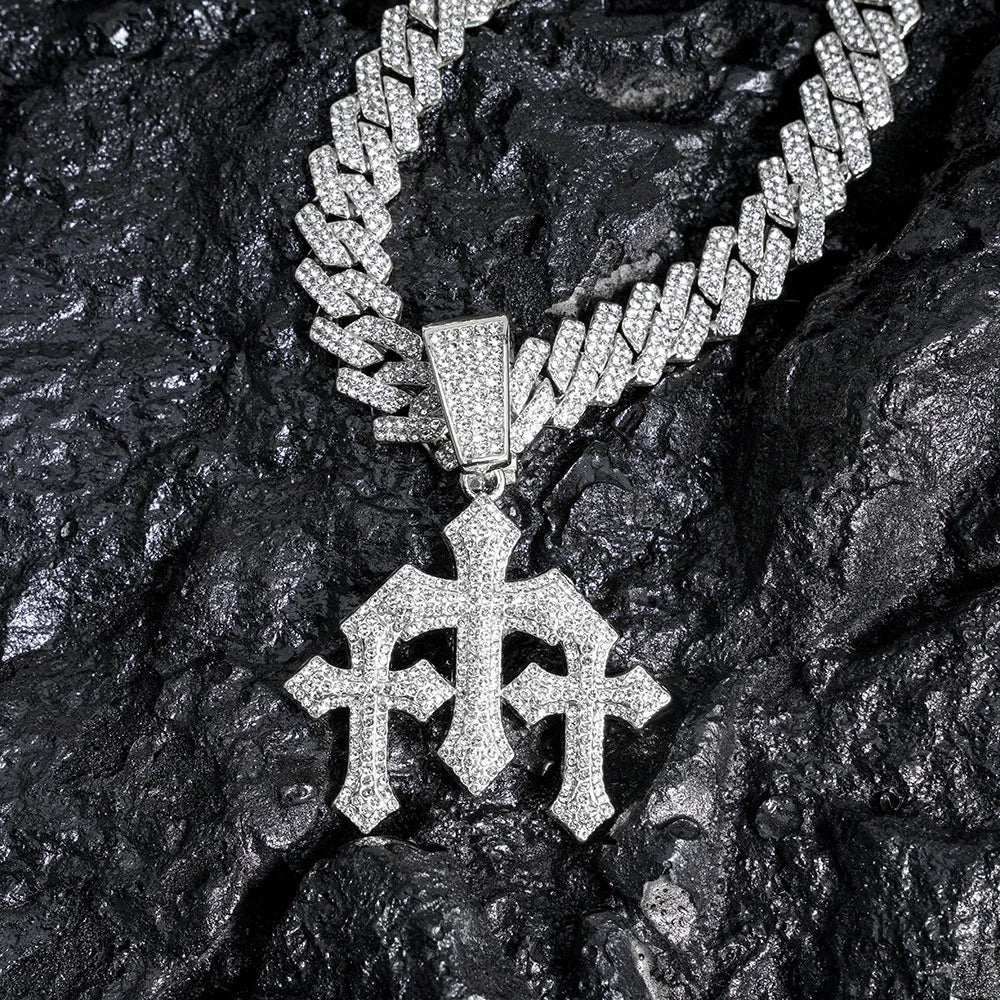 Iced Cross Pendant Necklace – Bold Faith Statement with Tennis Chain