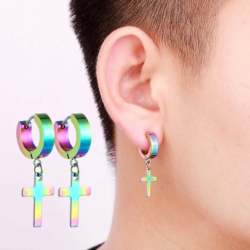 Stainless Steel Cross Hoop Earrings  | Bold Faith Statement Earrings | Minimal Christian Jewelry for Women