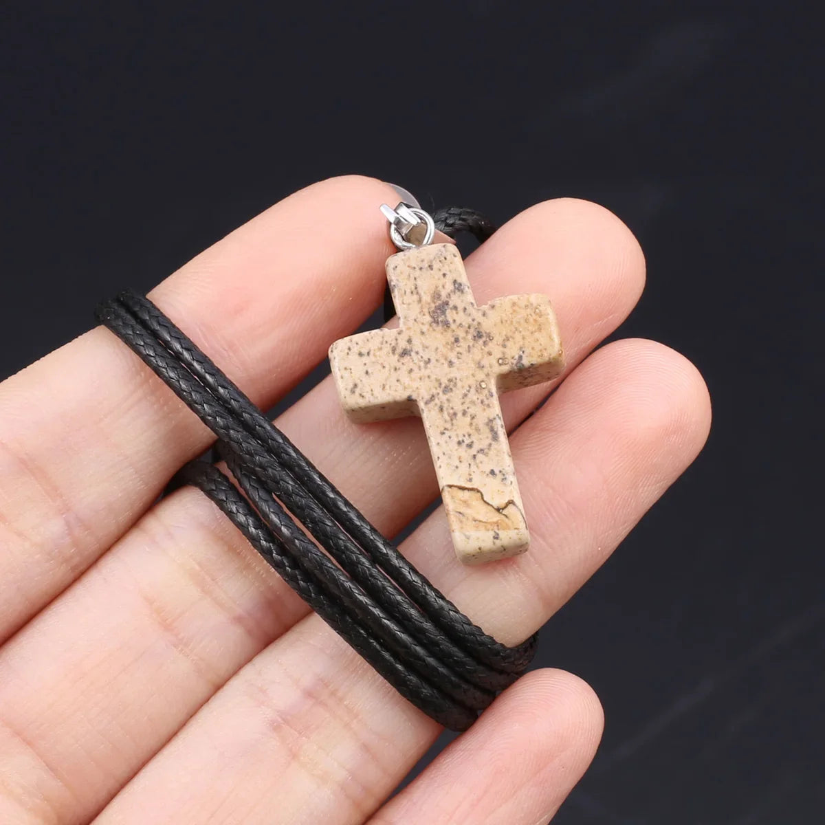 Natural Tiger Eye Cross Necklace – Semiprecious Stone Christian Pendant for Women