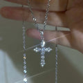 Crystal Zircon Cross Necklace  | Silver Dainty Chain | Sparkling Christian Jewelry for Women