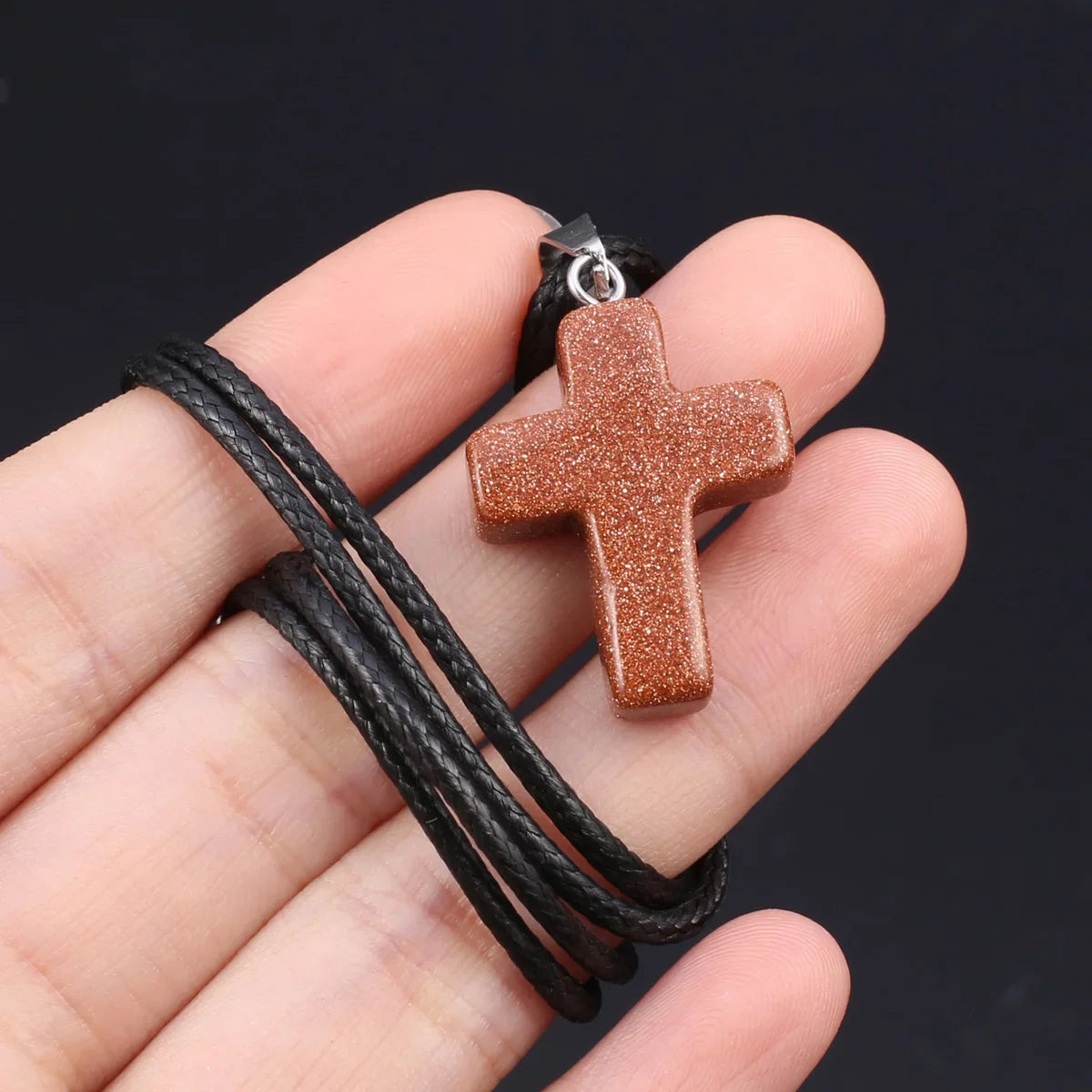 Natural Tiger Eye Cross Necklace – Semiprecious Stone Christian Pendant for Women