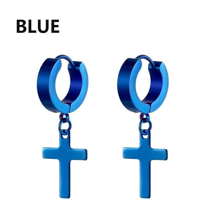 Stainless Steel Cross Hoop Earrings  | Bold Faith Statement Earrings | Minimal Christian Jewelry for Women