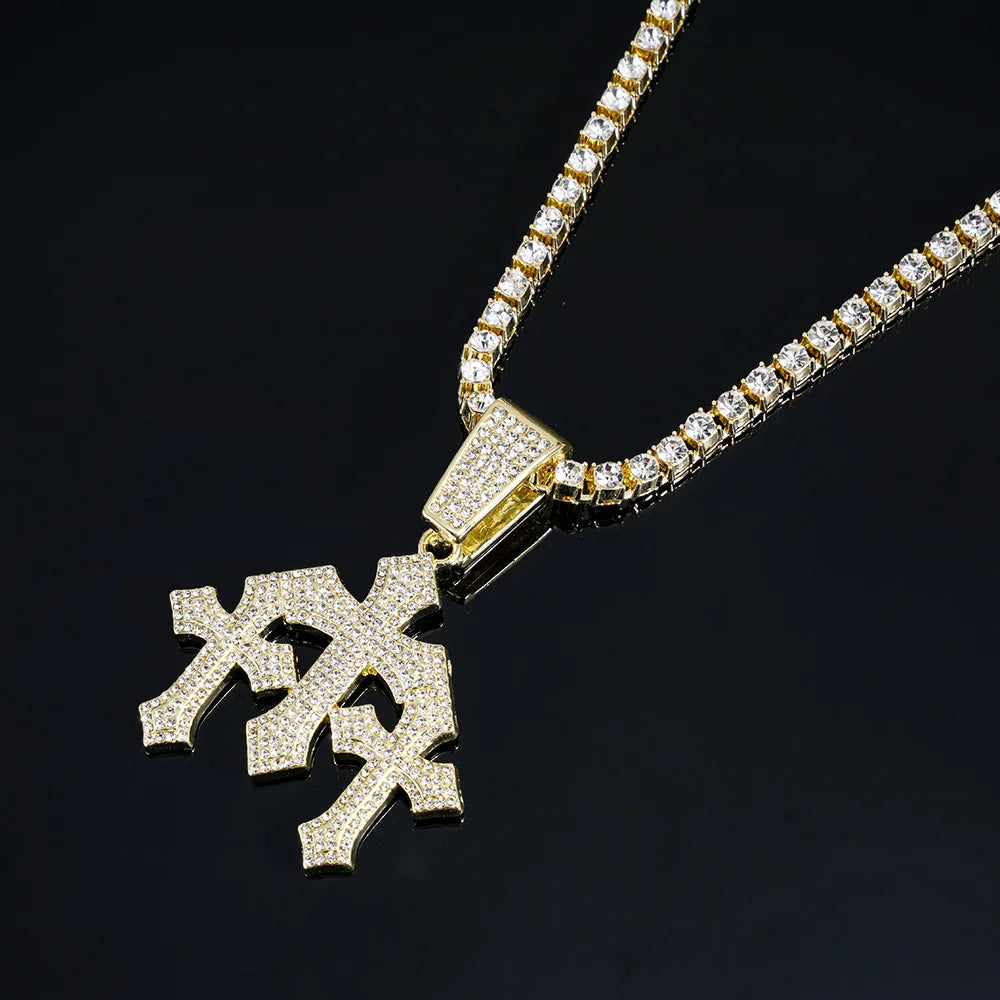 Iced Cross Pendant Necklace – Bold Faith Statement with Tennis Chain
