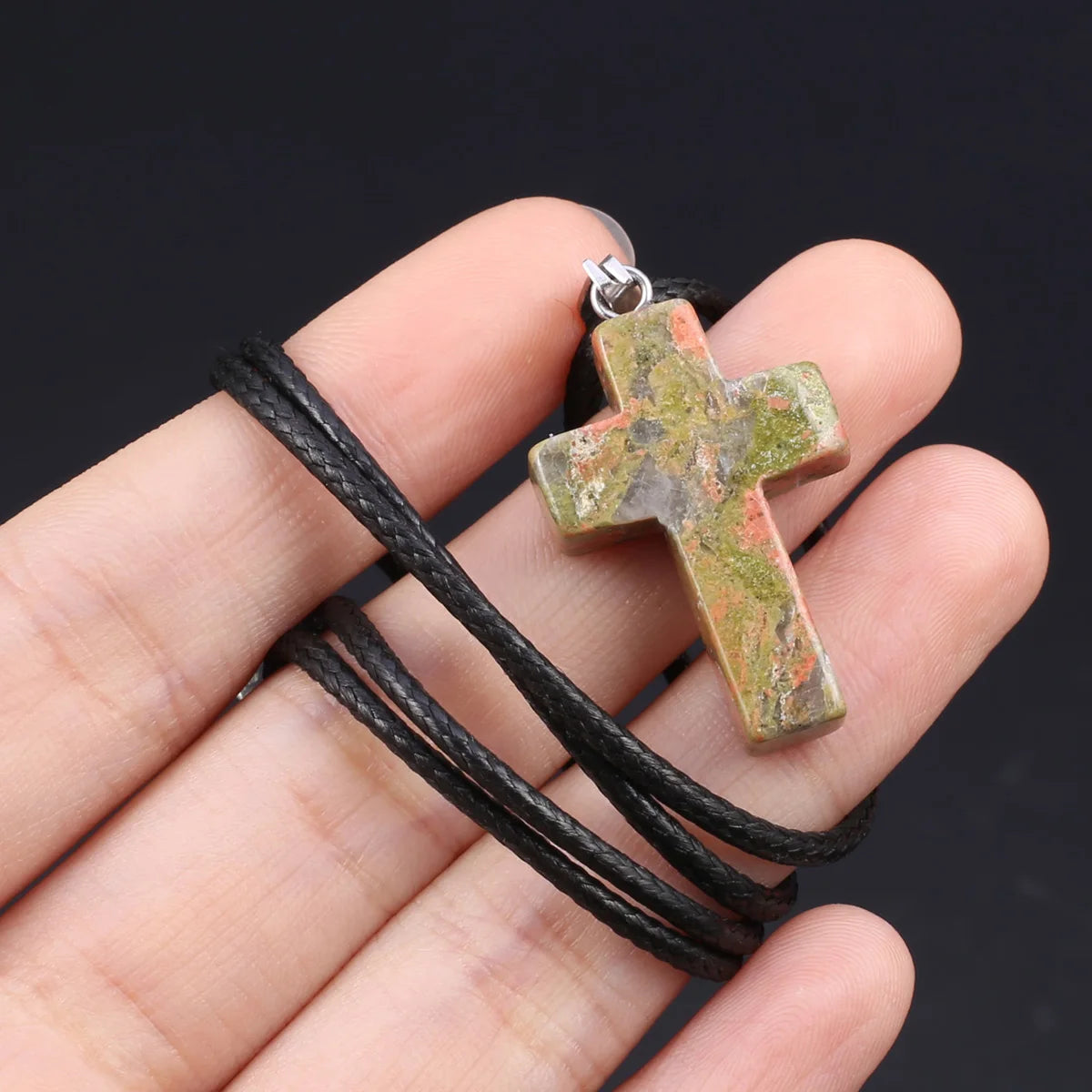 Natural Tiger Eye Cross Necklace – Semiprecious Stone Christian Pendant for Women