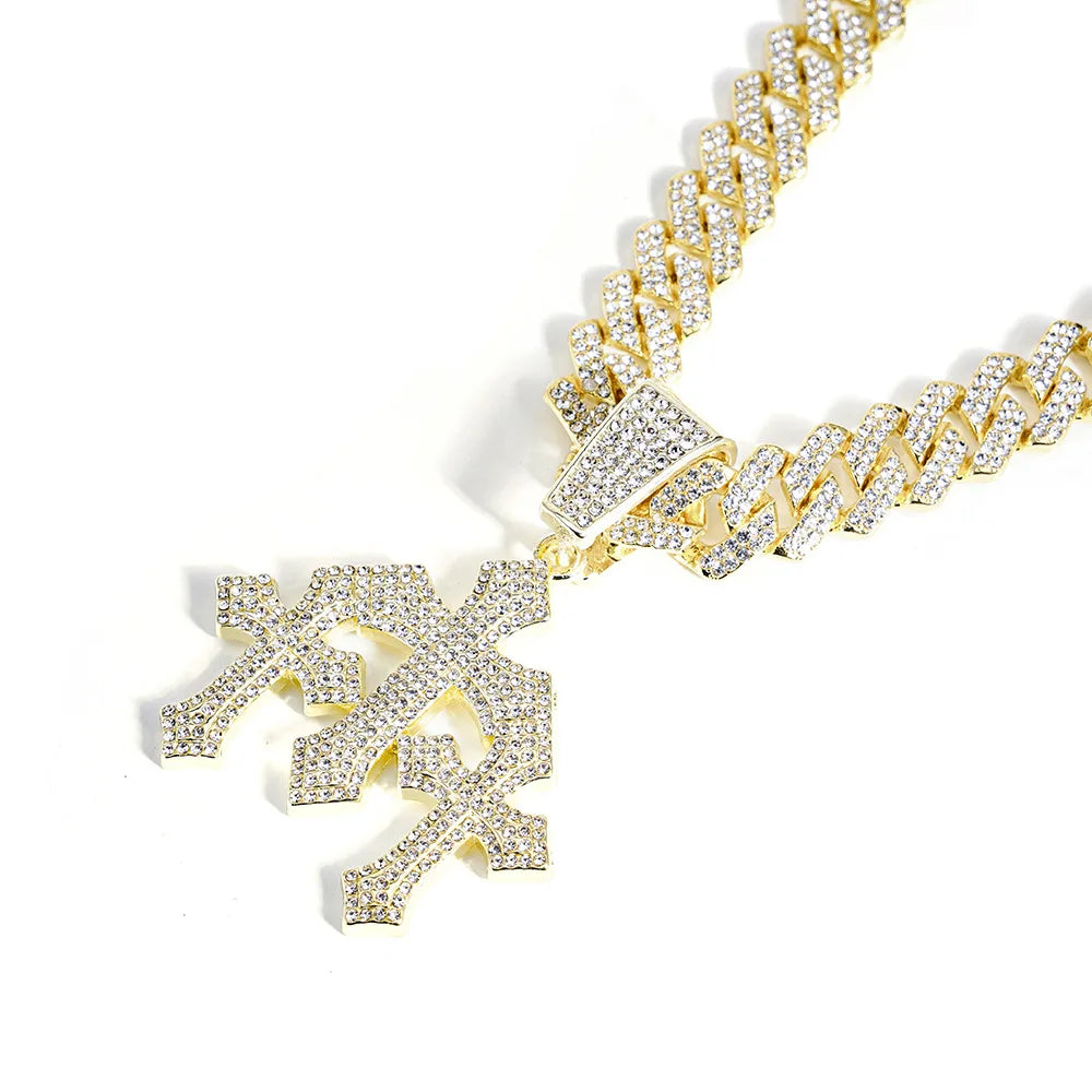 Iced Cross Pendant Necklace – Bold Faith Statement with Tennis Chain
