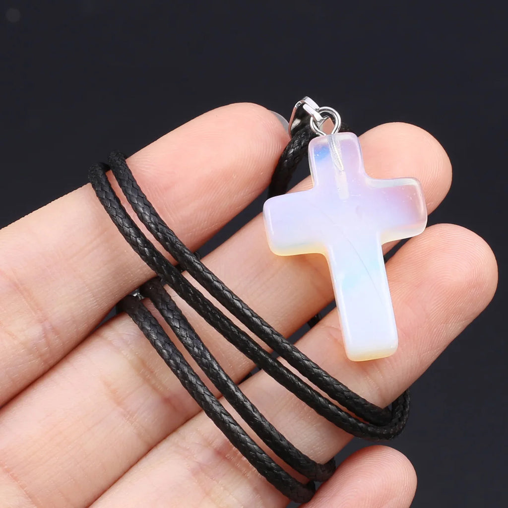 Natural Tiger Eye Cross Necklace – Semiprecious Stone Christian Pendant for Women