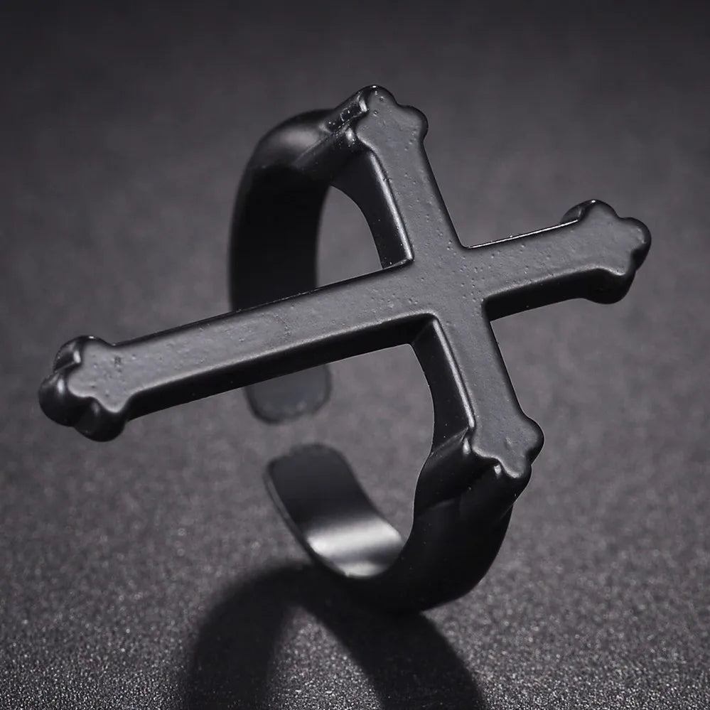 Vintage Black Cross Ring for Women Gothic Punk Steampunk Jesus Men's Ring Girl Boy Party Fashion Male Jewelry