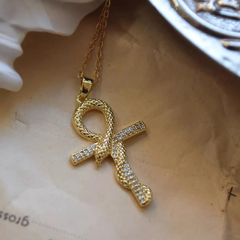 Shiny Zircon Cross Necklace – Stainless Steel Faith Pendant