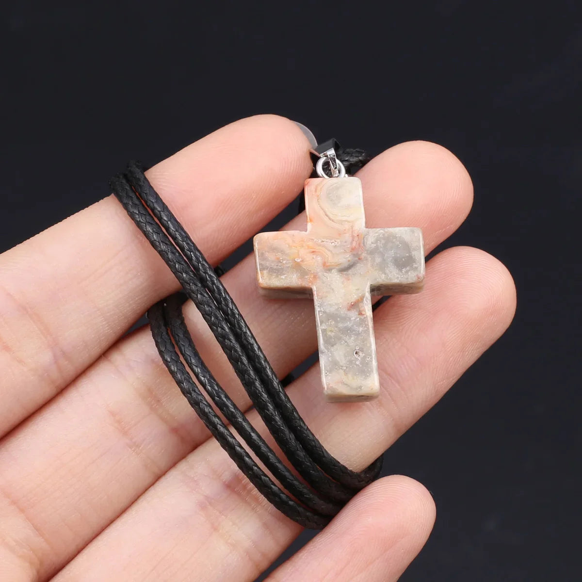 Natural Tiger Eye Cross Necklace – Semiprecious Stone Christian Pendant for Women