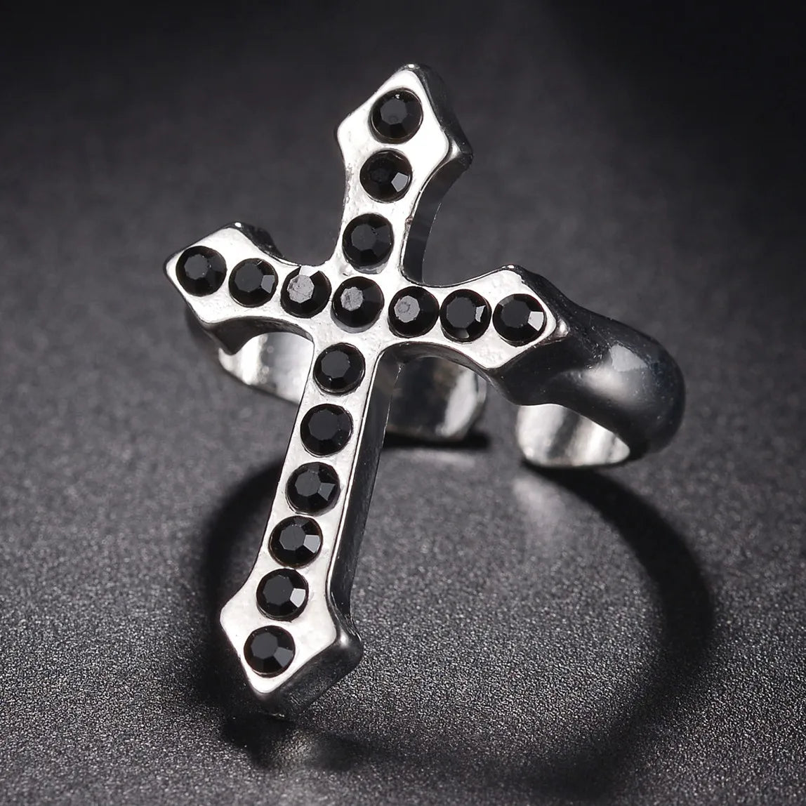 Vintage Black Cross Ring for Women Gothic Punk Steampunk Jesus Men's Ring Girl Boy Party Fashion Male Jewelry